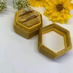 Mustard Hexagon Velvet Ring Box Double Slots